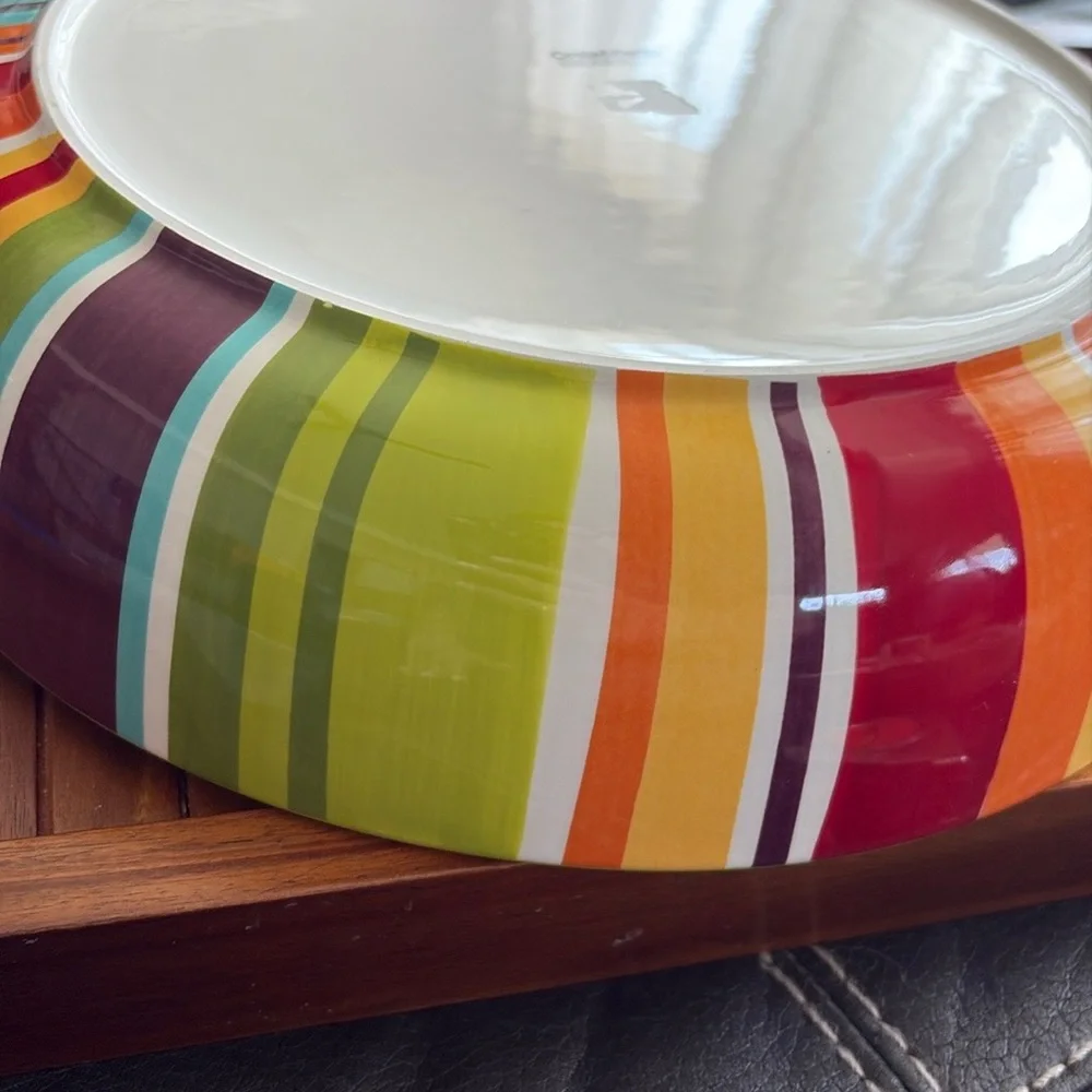Crate&Barrel Raya Multicolor Striped Large Serving Bowl. Chipped